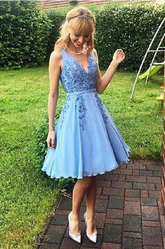 Bonus Savings Sexy Deep V Neck Knee Length With Appliques Homecoming Dresses