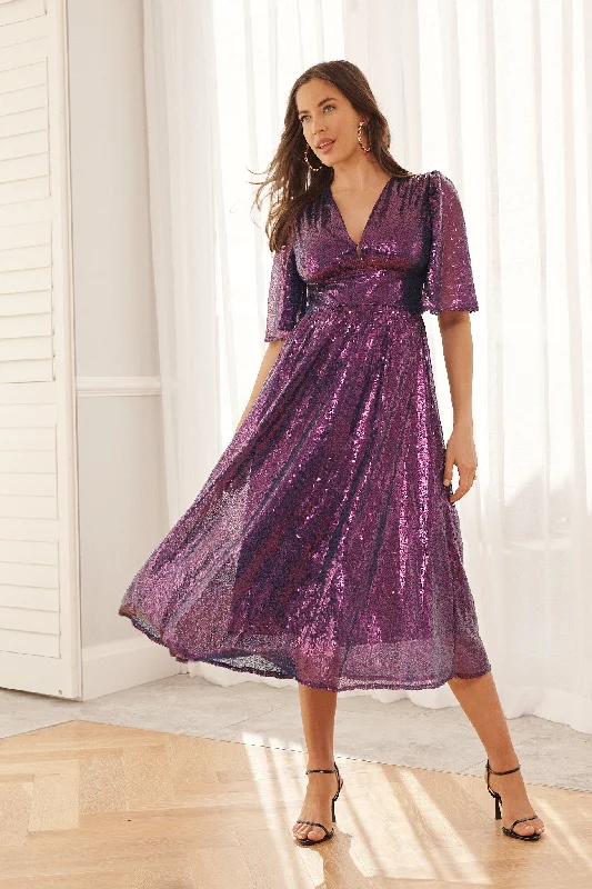 Year-End Clearance Livorno Midi Dress In Purple Sequin