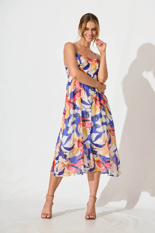 Shop and Save Lukea Midi Sundress in Blue and Red Multi