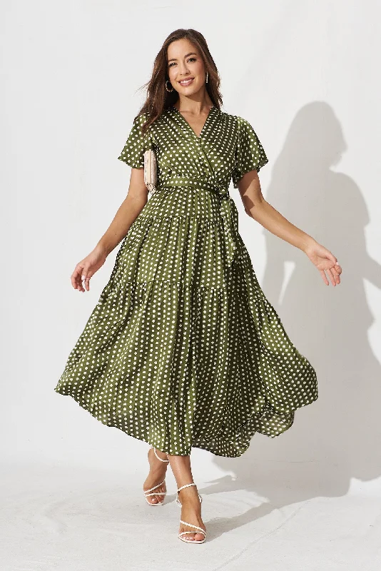 Daily Specials Contessa Maxi Dress In Green With White Spot Satin