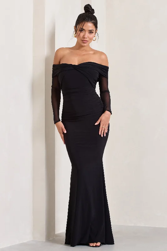 Shop and Save Alex | Black Bardot Twist Maxi Dress