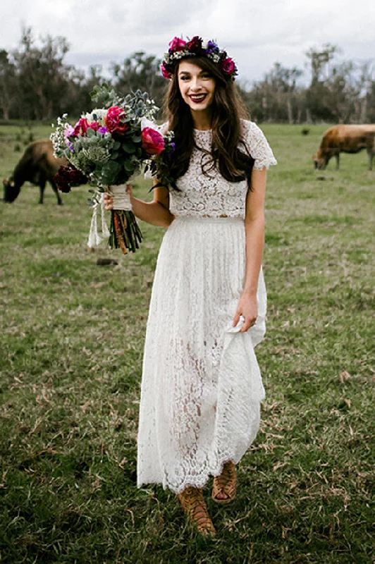 Savings Alert Ivory A Line Two Piece Ankle Length Short Sleeves Lace Beach Wedding Dresses Savings Alert Ivory A Line Two Piece Ankle Length Short Sleeves Lace Beach Wedding Dresses
