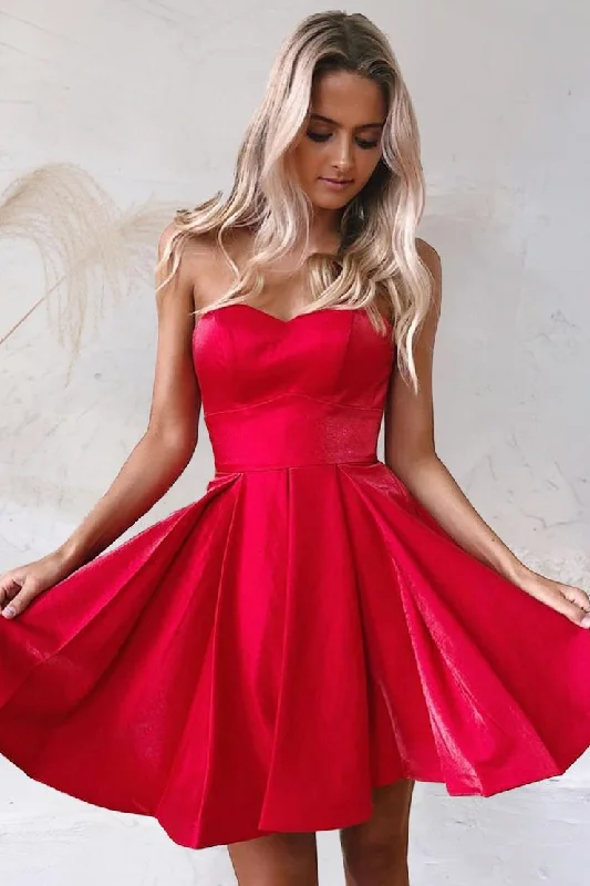 Hurry In Simple Red V Neck Sleeveless A Line Homecoming Dresses