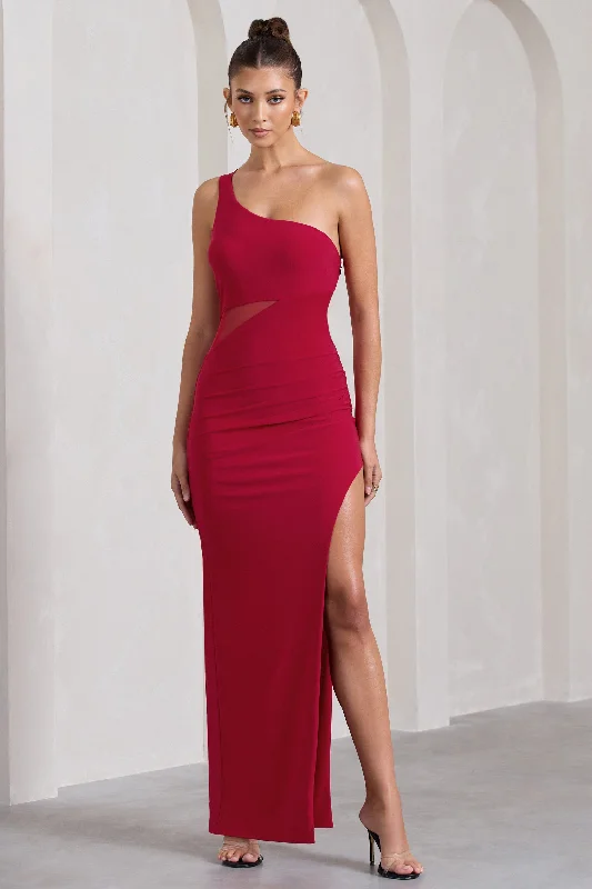 Today’s Deal My Night | Red One Shoulder Sleeveless Cut-Out Split Maxi Dress