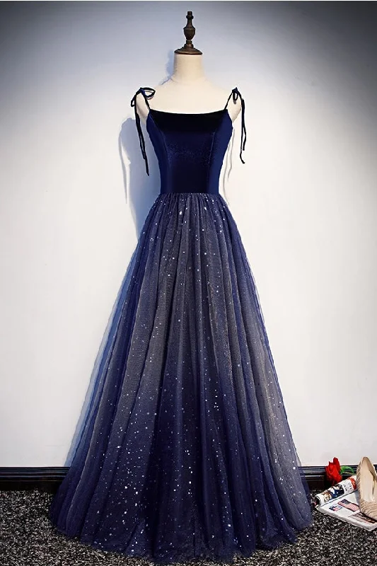 Factory Direct Sale Spaghetti Straps Glitter Long A-line Lace Up Prom Dresses