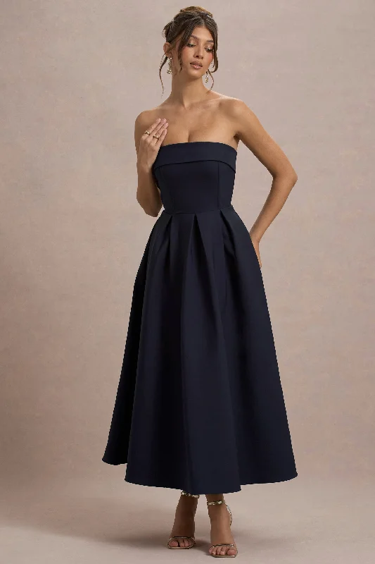 Online Exclusive Annalise | Navy Bandeau Skater Midi Dress