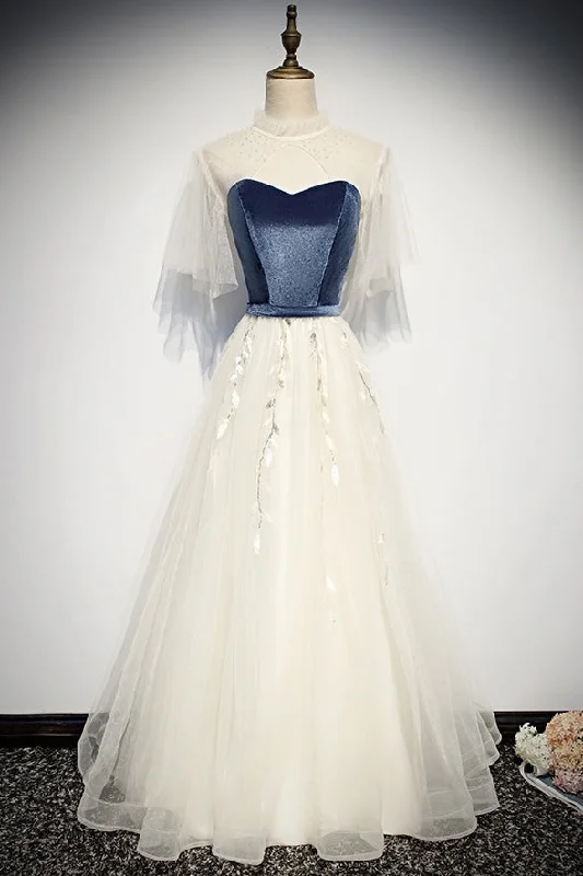 Deal Dash Elegant Ivory And Blue Flowy Princess Prom Dresses For Teens Long Homecoming Dresses Deal Dash Elegant Ivory And Blue Flowy Princess Prom Dresses For Teens Long Homecoming Dresses