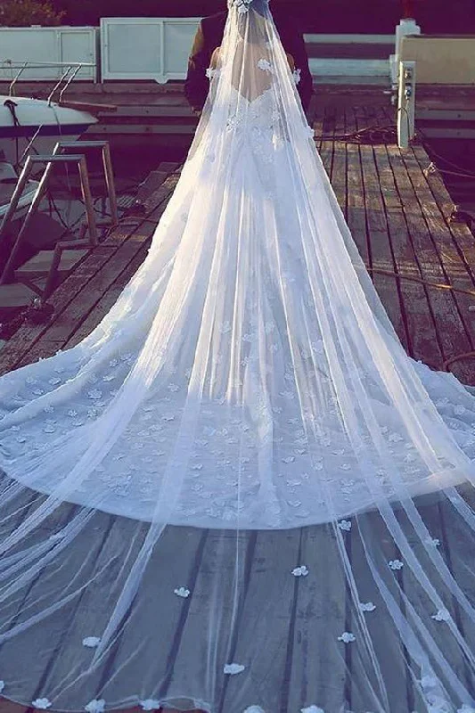 Weekend Special Elegant Chapel Veils Lace Appliques Long Wedding Veils