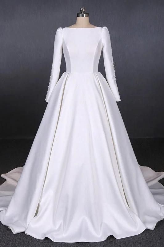 Online Exclusive Vintage Backless White Wedding Dresses With Sleeves Elegant Wedding Gowns