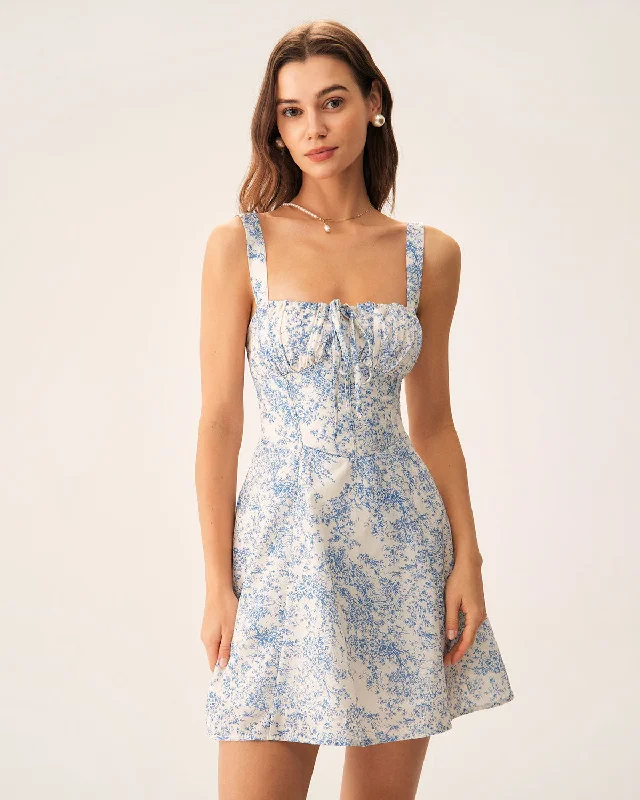 Exclusive Access Blue Floral Ruched Slip Corset Mini Dress