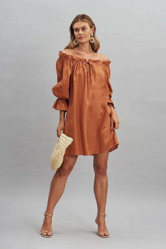 Limited Quantity Luanna Dress In Rust Pure Linen