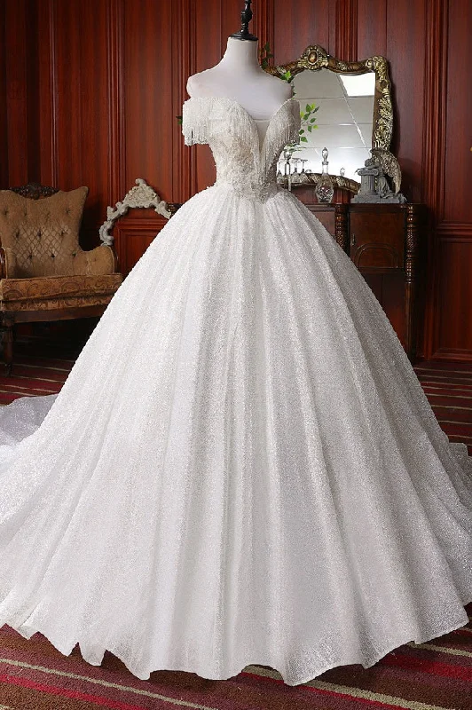 Special Buy Pretty Sequin Shiny Ball Gown Modest Long Wedding Dresses Bridal Gowns