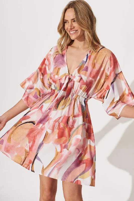 Deep Discounts Ava Dress In White With Multi Apricot Floral