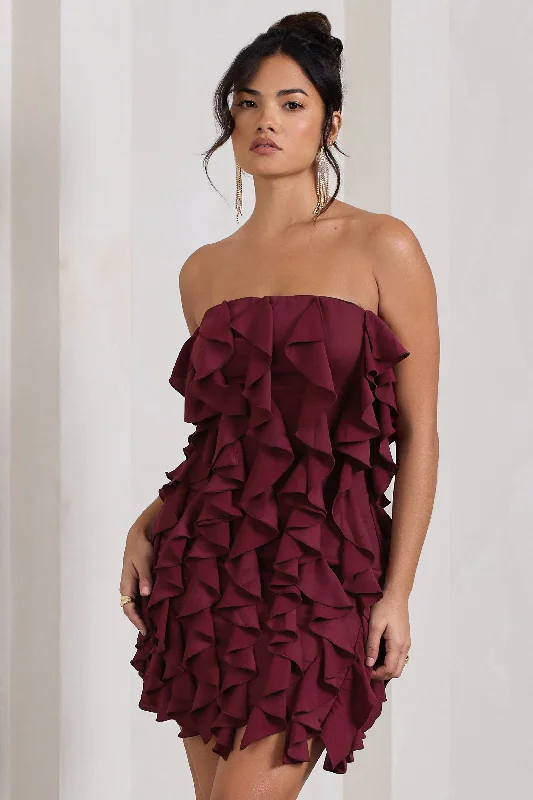 Deal Frenzy It Girl | Plum Bandeau Bodycon Mini Dress With Ruffles