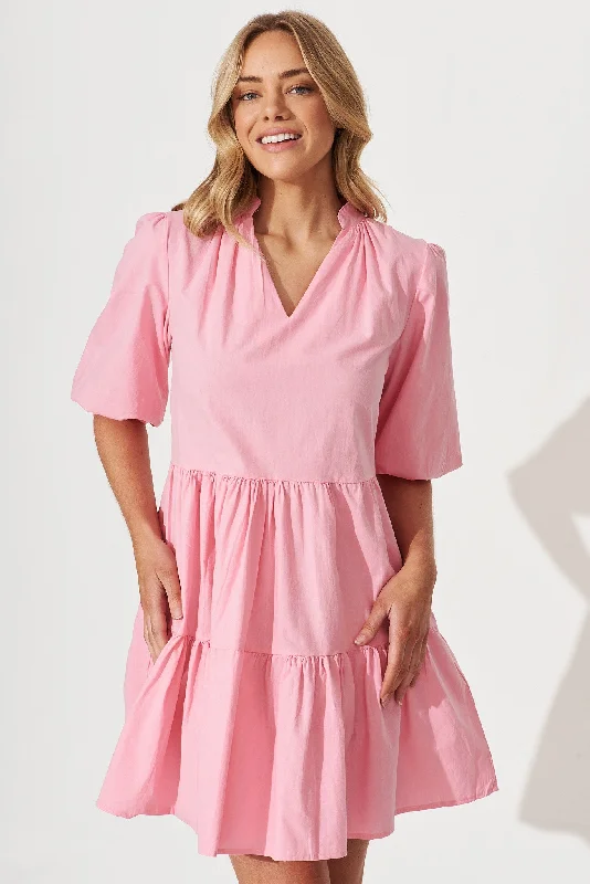 Online Only Willa Smock Dress In Pink Cotton