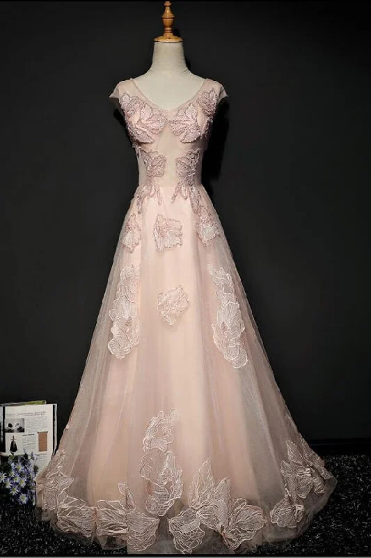 Savings Bonanza Pink A Line Brush Train V Neck Capped Sleeve Lace Up Appliques Prom Dresses Savings Bonanza Pink A Line Brush Train V Neck Capped Sleeve Lace Up Appliques Prom Dresses