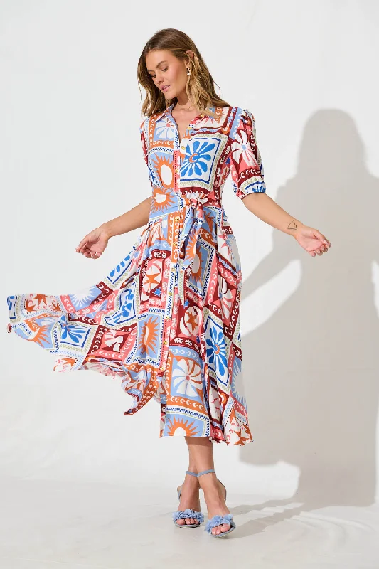 Weekend Flash Sale Bella Maxi Shirt Dress In White Multi Patchwork Print