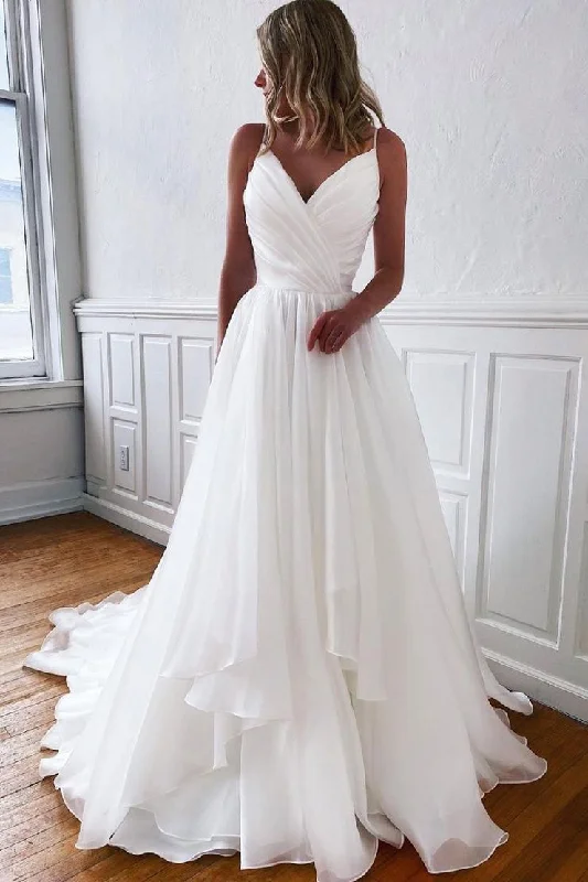 Stock Clearance White V Neck Long Prom Dresses Evening Dresses