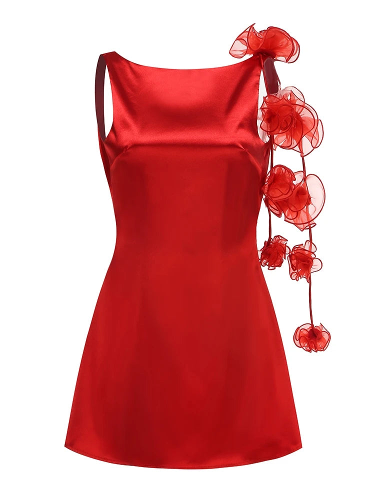 Unbeatable Prices A&A Satin Sleeveless Flower Draped Mini Dress