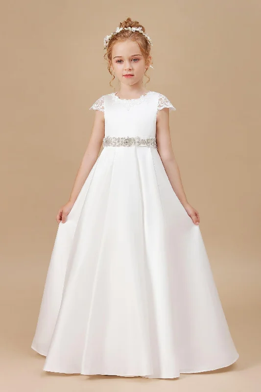 Special Price A-line Floor Length Bowknot Ivory Satin Flower Girl Dresses With Rhinestones Waist Special Price A-line Floor Length Bowknot Ivory Satin Flower Girl Dresses With Rhinestones Waist