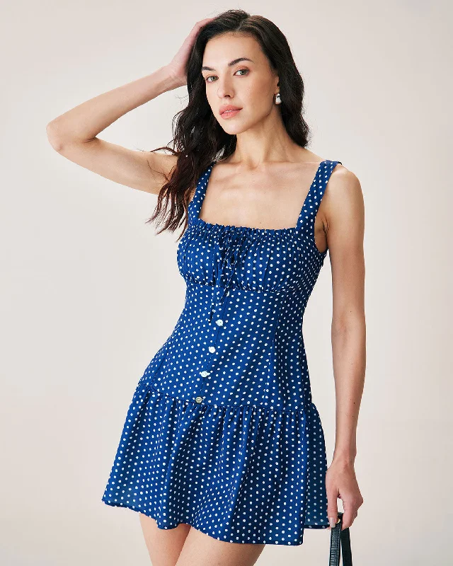 Flash Sale Blue Polka Dot Ruched Slip Mini Dress