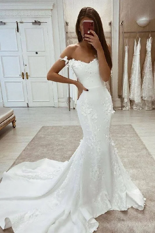 Holiday Sale New Arrival Off The Shoulder Mermaid Elegant Long Wedding Dresses
