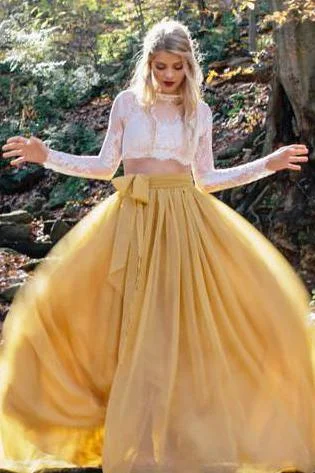 Inventory Reduction Yellow Two Pieces Long Sleeve Rustic Country See Through Wedding Dresses Inventory Reduction Yellow Two Pieces Long Sleeve Rustic Country See Through Wedding Dresses