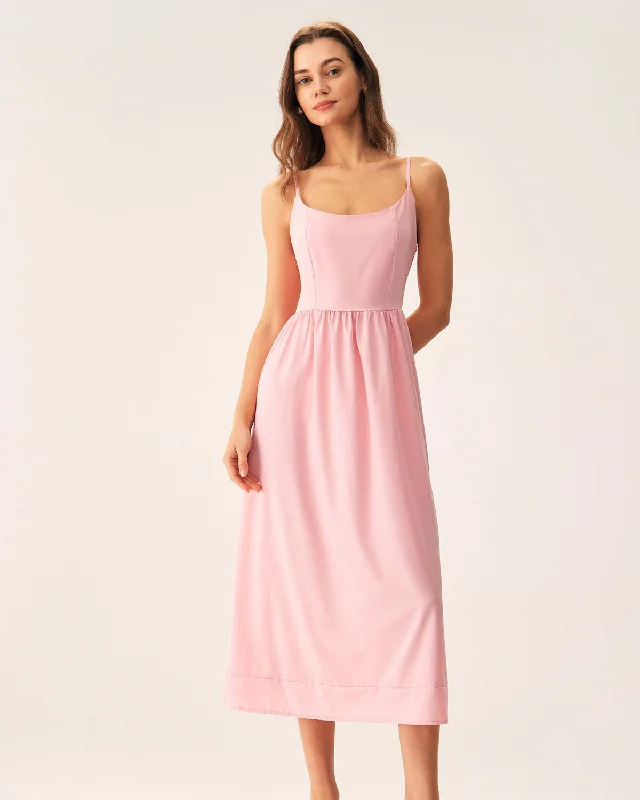 Closeout Pink A-Line Slip Midi Dress