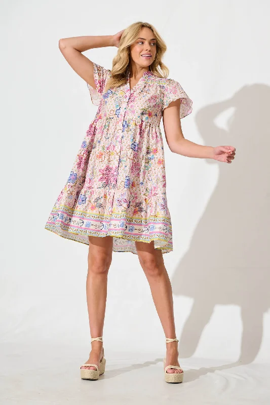 Hot Deal Saldana Smock Dress In Multi Floral Cotton
