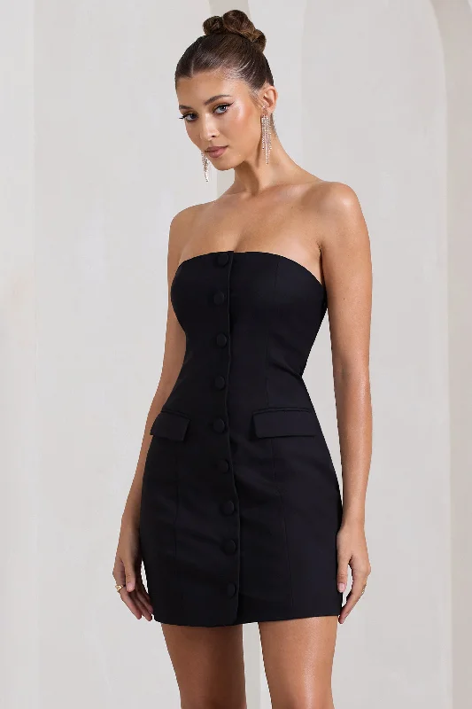 The Best Prices Rina | Black Strapless Tailored Mini Dress With Button Front
