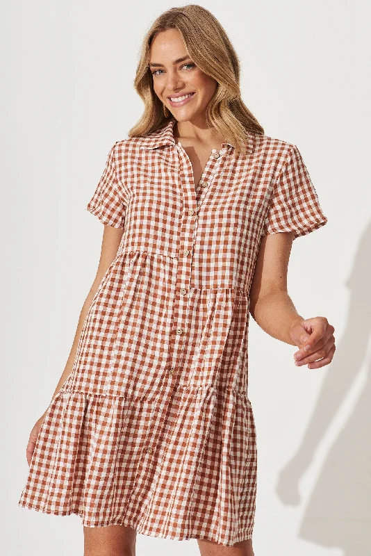 Special Discount Colette Shirt Dress In Rust And White Gingham Cotton Blend