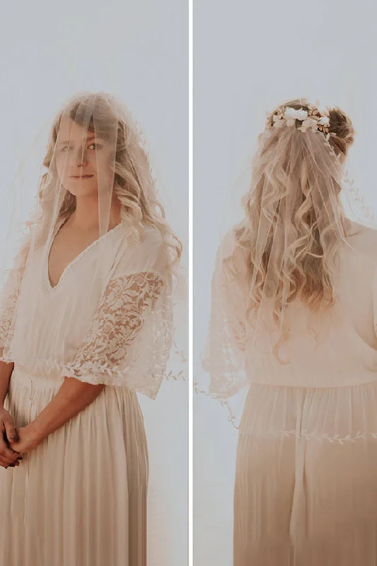 Year-End Clearance Charming Tulle With Leaf Ribbon Wedding Veils