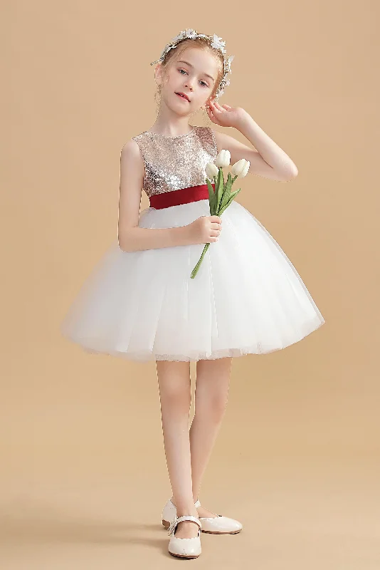Crazy Savings Short Gold Sequins Flower Girl Dresses With White Tulle