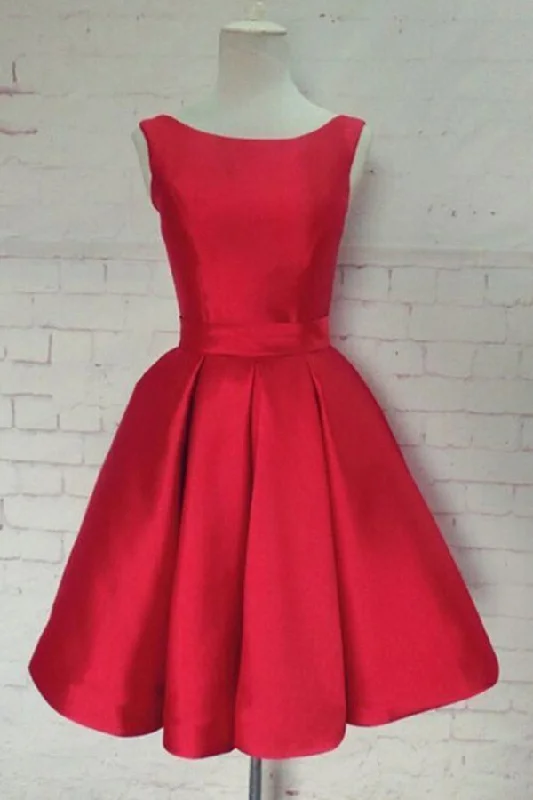 Special Offer A-Line Sleeveless Scoop Sash Satin Mini Homecoming Dresses