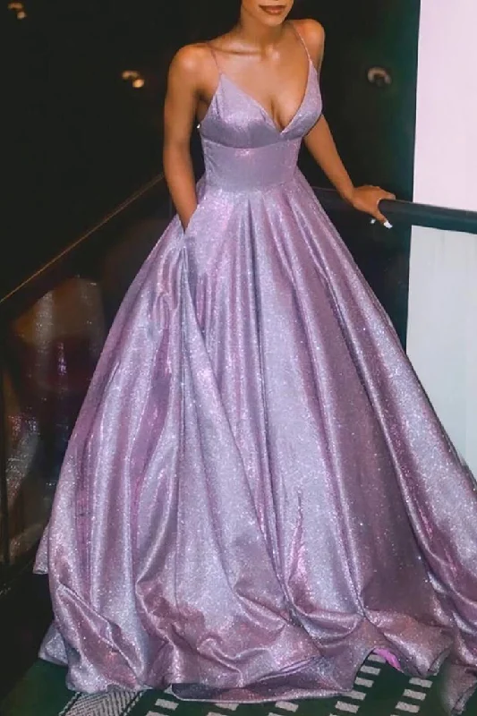Bonus Savings Stunning A Line Spaghetti Straps Long Prom Dresses with Pockets