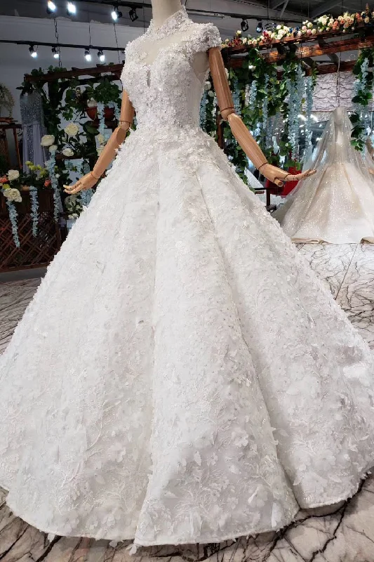 Don't Wait Gorgeous High Neck Ball Gown Cap Sleeves Wedding Dresses with Beading