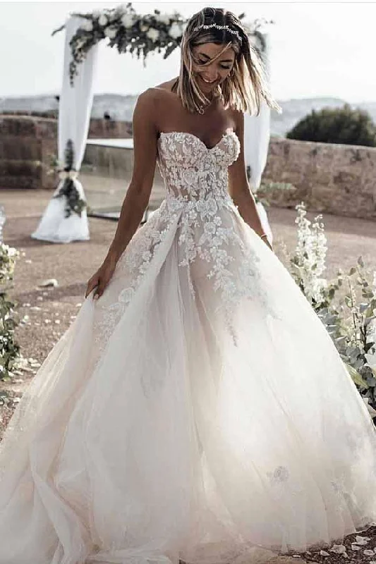 Don’t Miss Out Romantic Sweetheart Strapless Sweep Train Lace Appliques A Line Wedding Dresses Don’t Miss Out Romantic Sweetheart Strapless Sweep Train Lace Appliques A Line Wedding Dresses