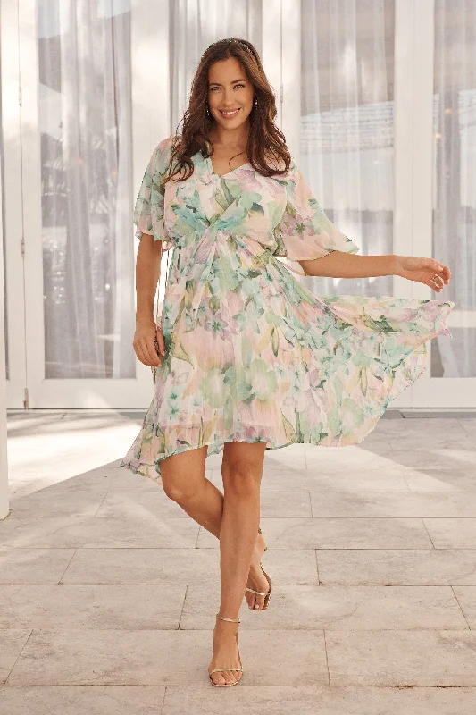 Don't Wait Blakely Dress In Green Floral Lurex Chiffon