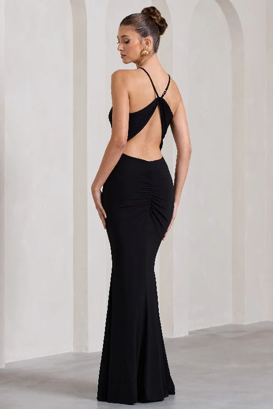 Buy More, Save More Brianna | Black Sleeveless Halter-Neck Open-Back Maxi Dress