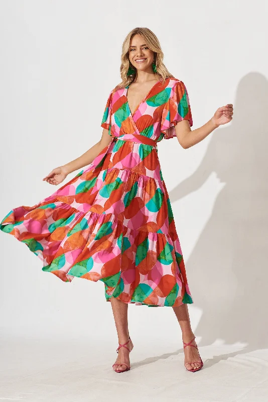 Sneak Peek Sale Kit Maxi Dress In Pink With Green Graphic Print