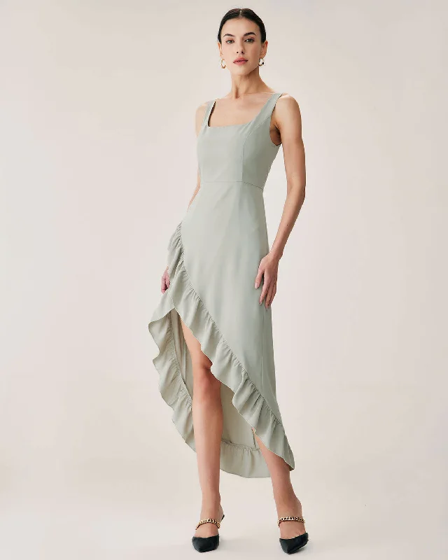 Today Only Green Ruffle Slit Slip Maxi Dress