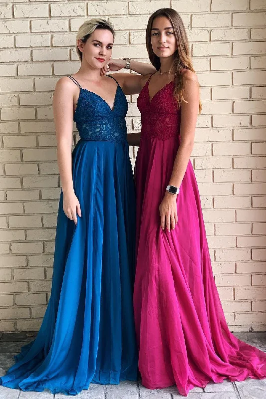 TIME-Limited Offer Chic Spaghetti Straps V Neck Low Back Lace Prom Dresses