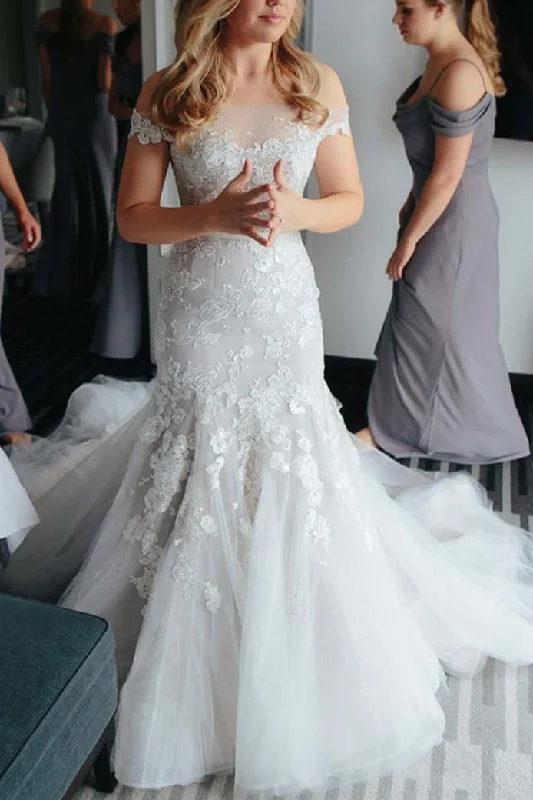 Huge Discounts Romantic Court Train Off the Shoulder Appliques Beading Mermaid Lace Appliques Huge Discounts Romantic Court Train Off the Shoulder Appliques Beading Mermaid Lace Appliques