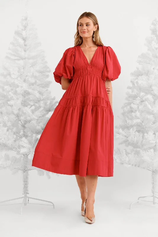 Midnight Madness Amalie Midi Dress In Red Cotton