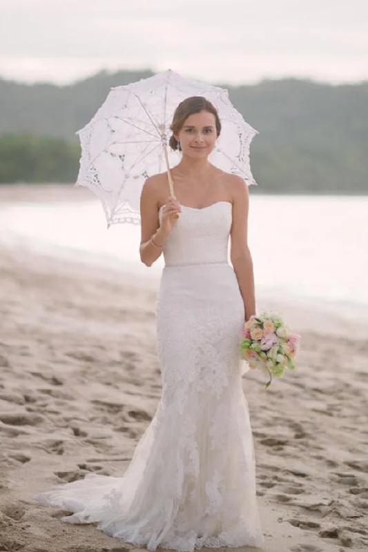 While Supplies Last Sheath Sweetheart Sleeveless Layers Lace Wedding Dresses