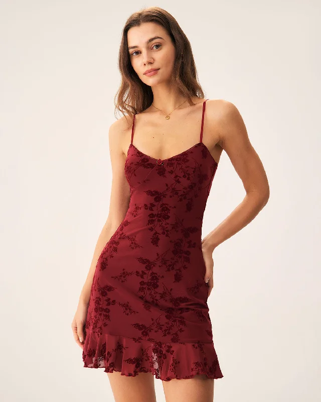 Best Seller Red Floral Mesh Slip Mini Dress