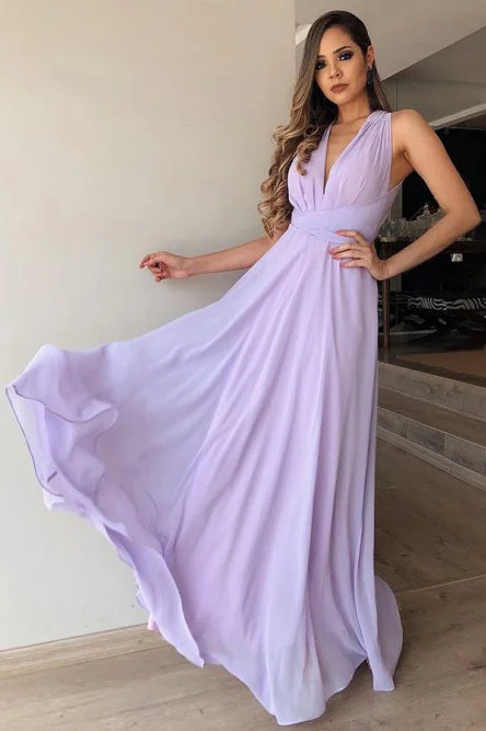 Act Now Simple V Neck Sleeveless Chiffon Bridesmaid Dresses