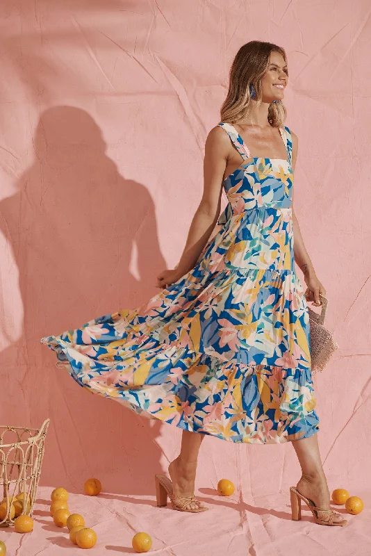 Bargain Prices Izabel Maxi Sun Dress In Cobalt With Multi Floral