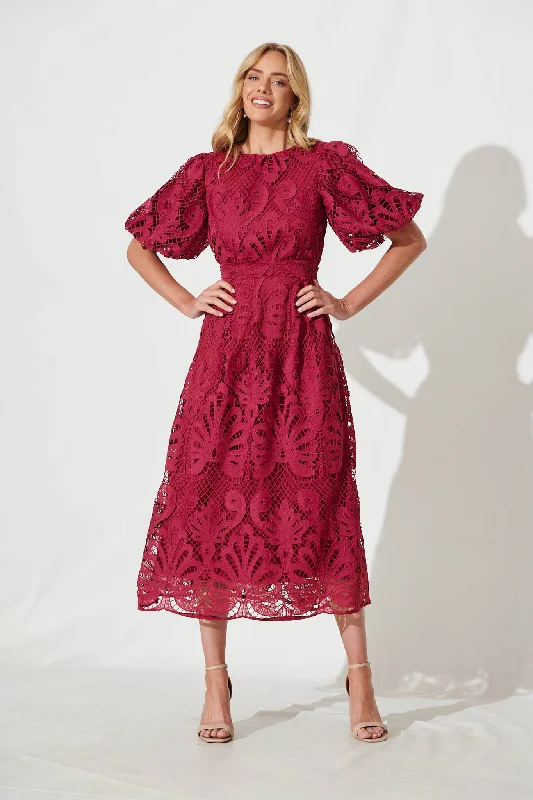 Savings Bonanza Tillie Lace Maxi Dress In Berry