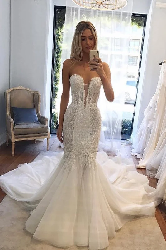 TIME-Limited Offer Sweetheart Sleeveless Mermaid Wedding Dresses Sweep Train with Sequins TIME-Limited Offer Sweetheart Sleeveless Mermaid Wedding Dresses Sweep Train with Sequins